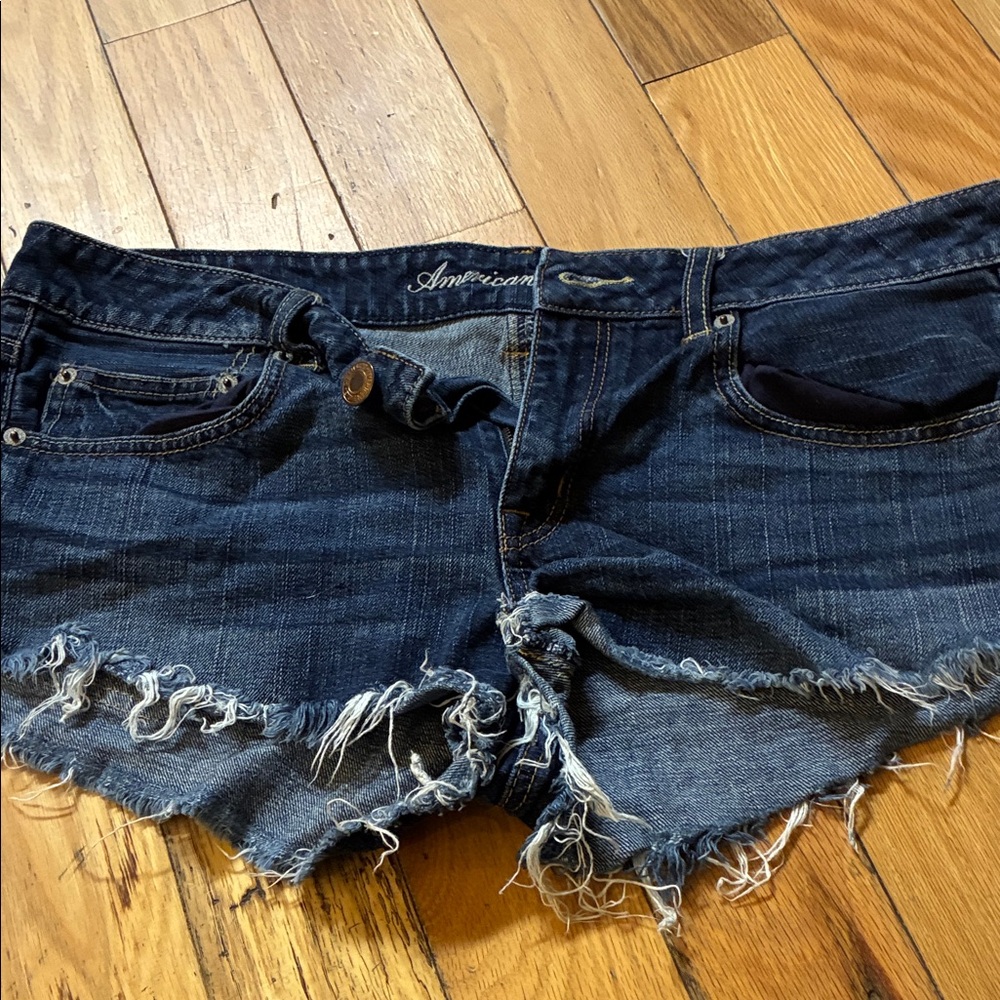 American Eagle Outfitters Distressed Dark Blue Jean Shorts